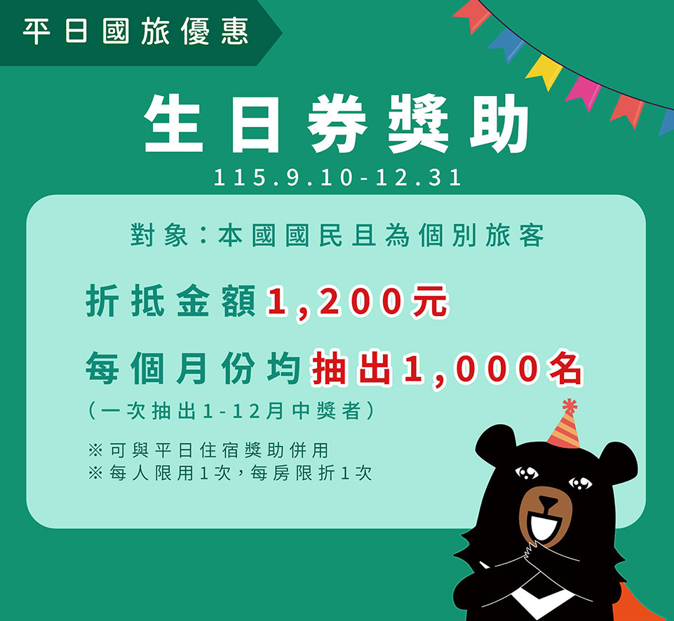 生日券獎助(圖/交通部觀光署提供)